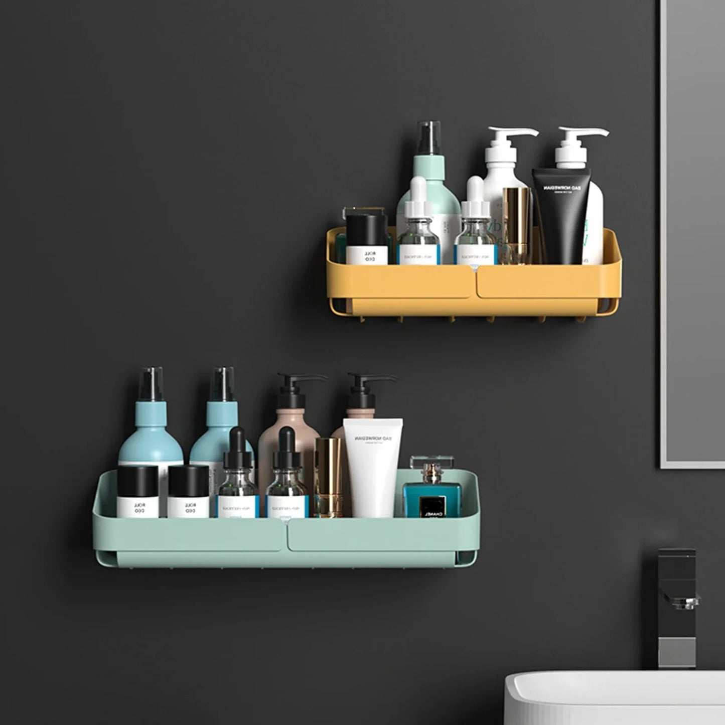 Bathroom Kitchen Convenience Rack Shelf Makeup Storage Organizer Cosmetics Shampoo Rack Shower Shelf Wall Spice No Drilling