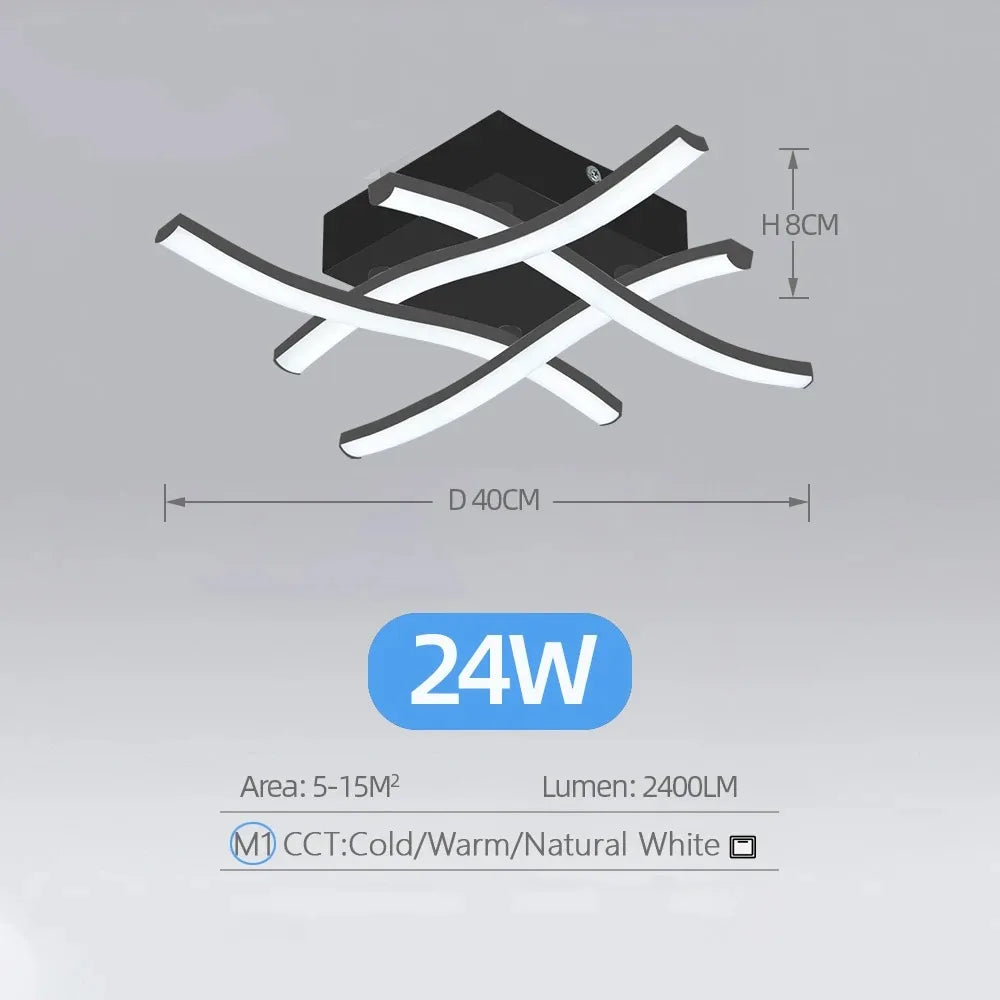 Modern Living Room Light Restaurant 3-color Variable Light Bedroom Balcony LED Ceiling Light 24W Curved Design
