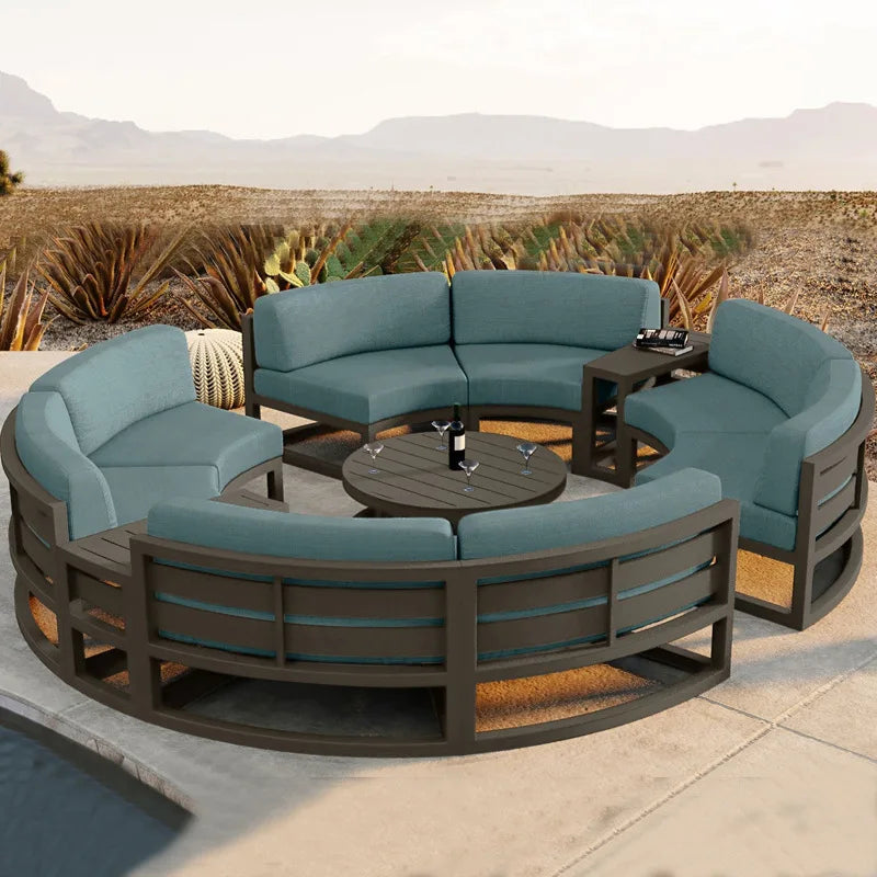 Outdoor sofa courtyard villa garden outdoor arc leisure combination aluminum alloy waterproof sunscreen rattan sofa