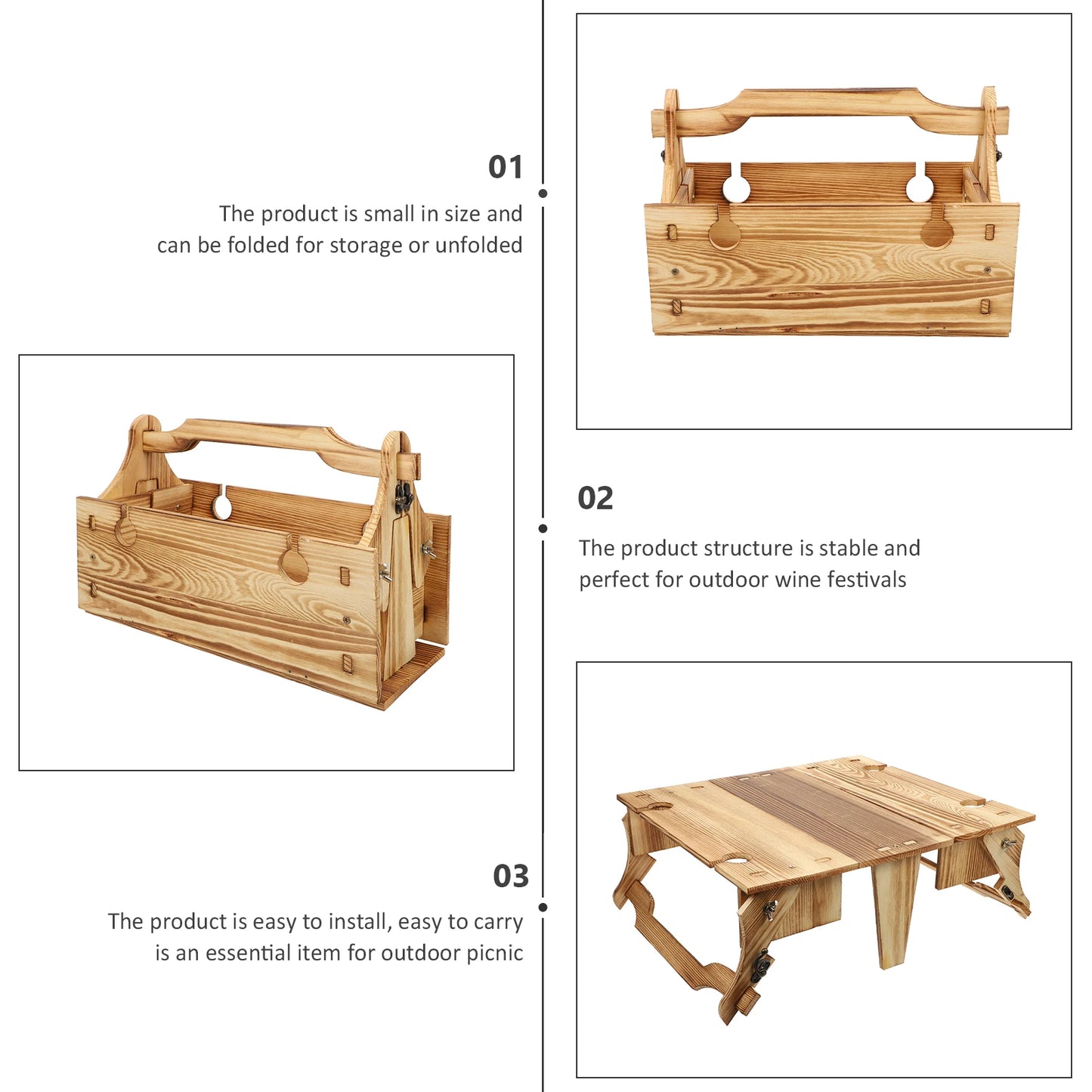 Foldable Picnic Table Wood Desk Small Basket Outdoor Dining Travel Folding Storage Random Color Camping Table Garden Furniture
