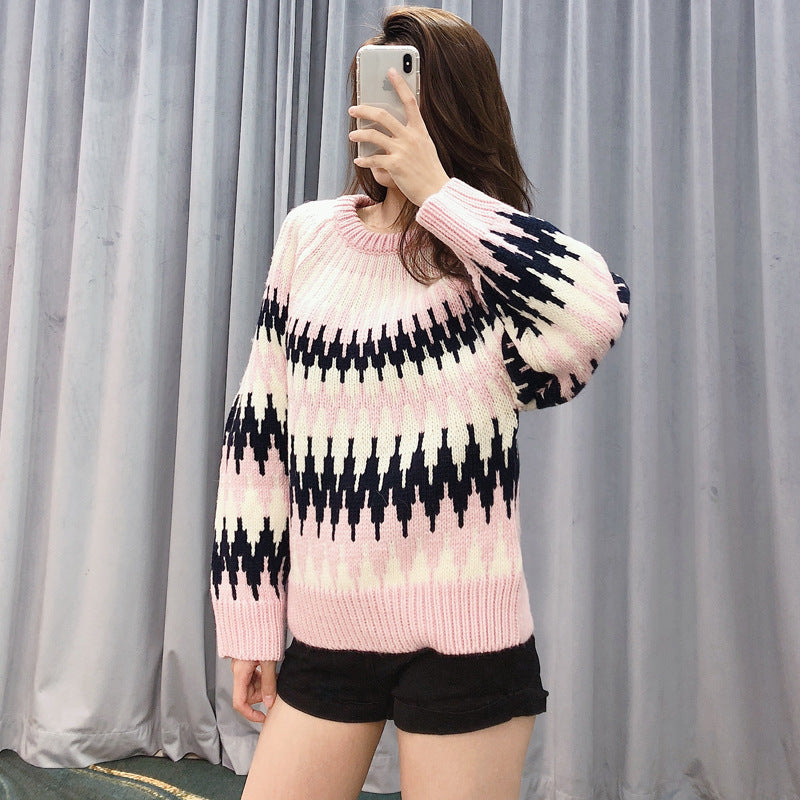 Heavy Jacquard Geometric PatternWool Sweater