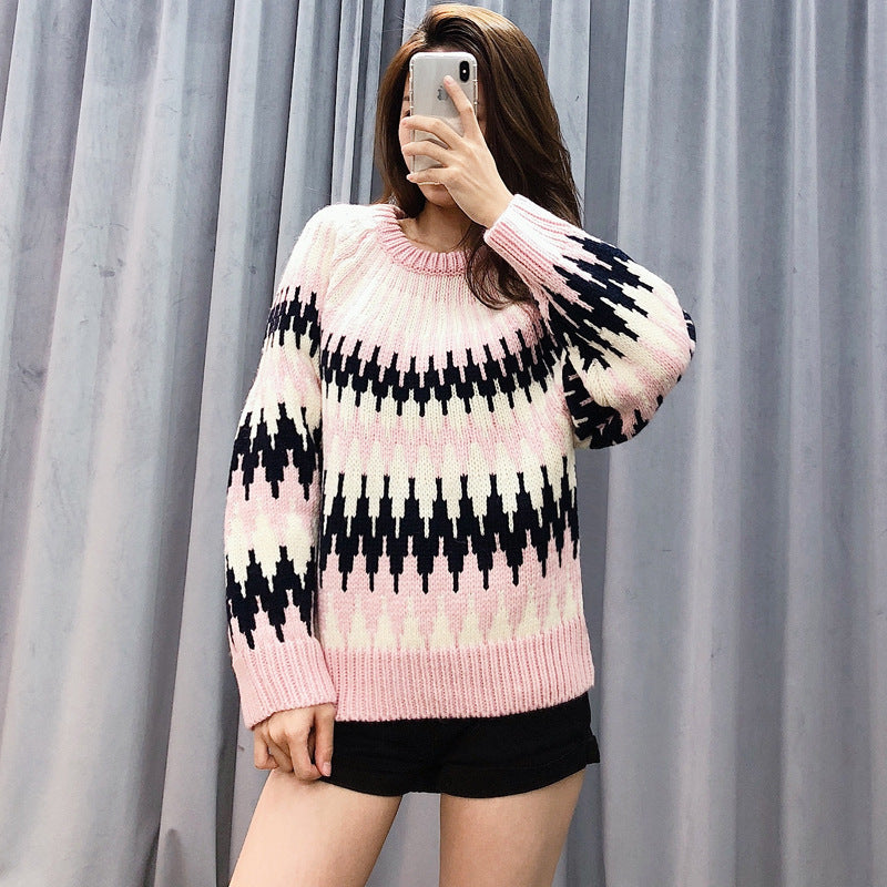 Heavy Jacquard Geometric PatternWool Sweater