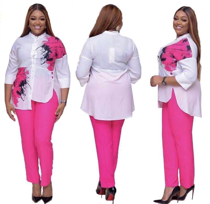 New African Women Fashion Suits Print Shirt and Pants Set