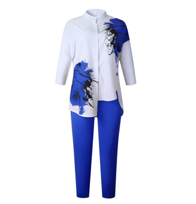 New African Women Fashion Suits Print Shirt and Pants Set