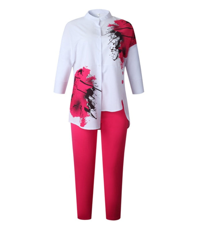 New African Women Fashion Suits Print Shirt and Pants Set