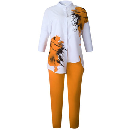 New African Women Fashion Suits Print Shirt and Pants Set