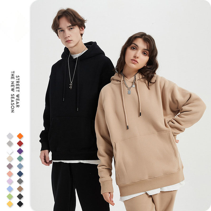 Plus Fleece Loose Trendy Brand Men's And Women's Solid Color Thickened Hooded Sweater Men