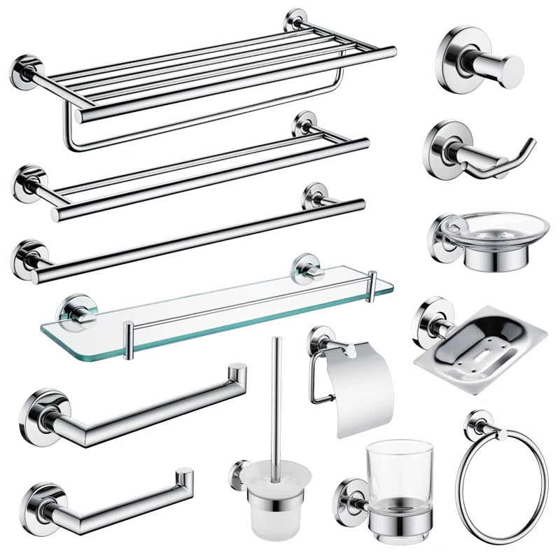 Bathroom Hardware Towel Bar Hook Soap Holder Chrome Polished Towel Rack Shelf Paper Holder Toilet Brush Bathroom Accessories