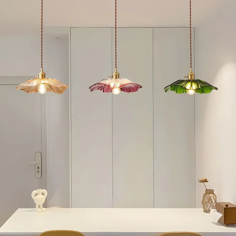 Home decoration lighting, retro pendant lamp, floral glass hanging lamp, living room bedroom bedside lamp, indoor decoration
