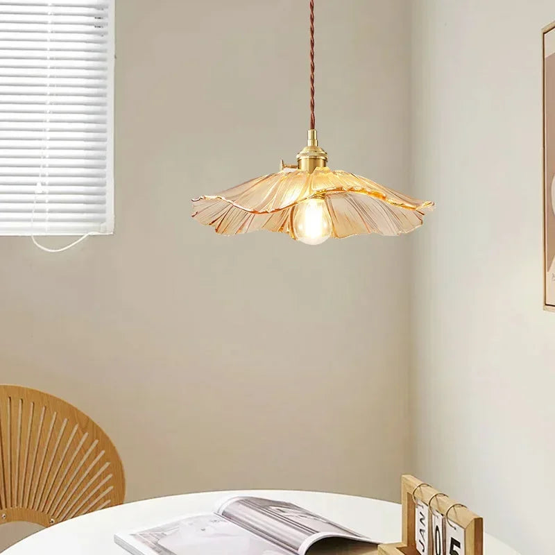Home decoration lighting, retro pendant lamp, floral glass hanging lamp, living room bedroom bedside lamp, indoor decoration