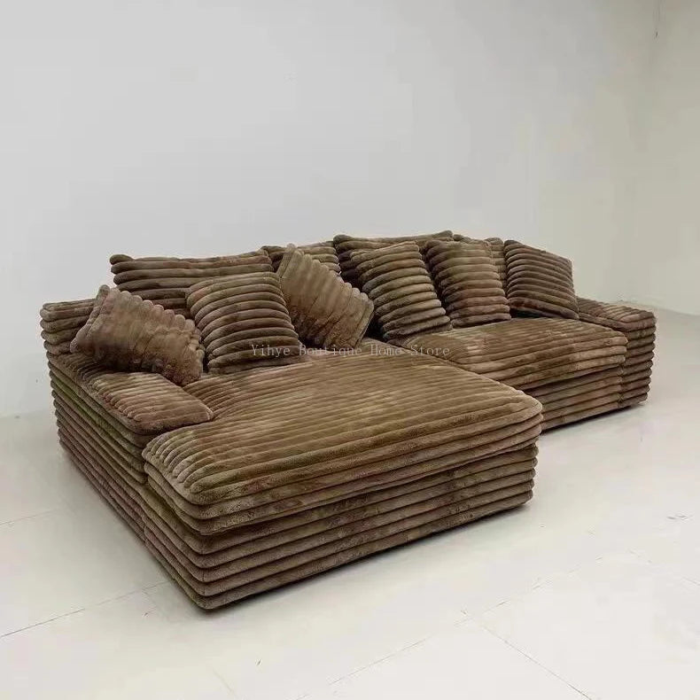 Minimalist Nordic Lazy Sofa, Thick Corduroy Cloud Design, Extra Wide Seat Depth, Vacuum Compressed Custom Living Room Furniture