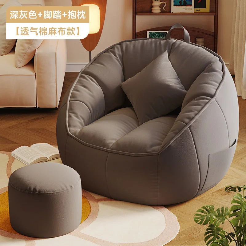 Seat Puff Sofas For Living Room Bean Bag Furniture Single Sofa Pure Cotton And Linen Material Puffs Asiento Lightweight Portable