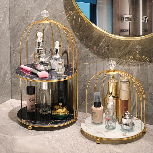Bathroom birdcage storage rack washbasin dressing table desktop storage box cosmetics and skincare products storage rack  shelf