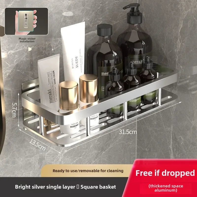 Bathroom Shelf Kitchen Storage Organizer Aluminum Alloy Shampoo Rack Shower Shelf Bathroom Accessories No Drill Toilet Bath Shel