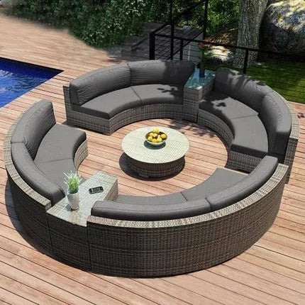 Outdoor sofa courtyard villa garden outdoor arc leisure combination aluminum alloy waterproof sunscreen rattan sofa