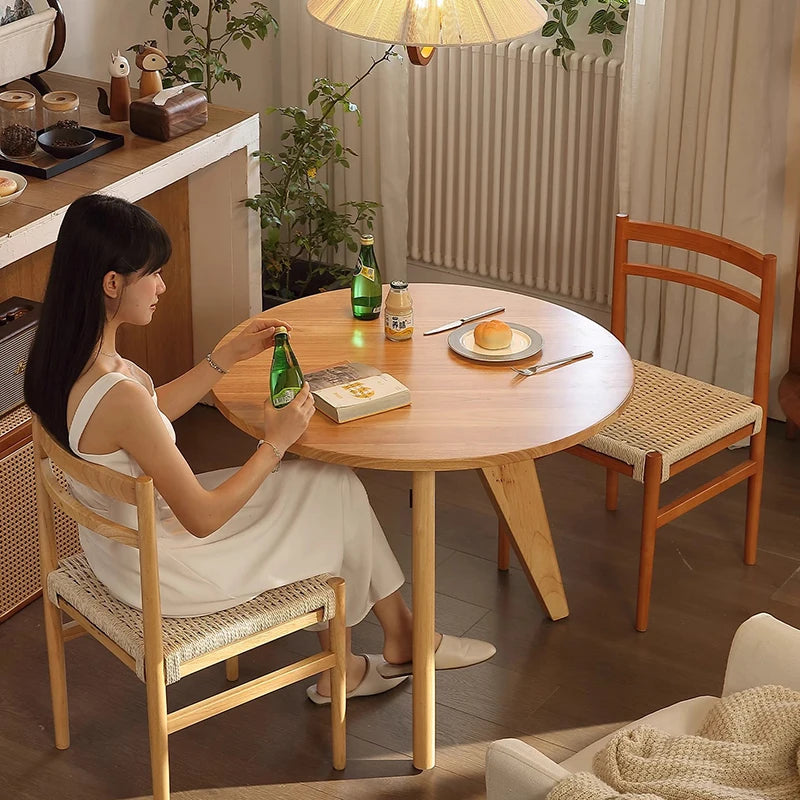 Solid Wood Dining Table Dining Room Round Table Modern Nordic Individual Movable Tables Living Room Home Furniture Tables To Eat