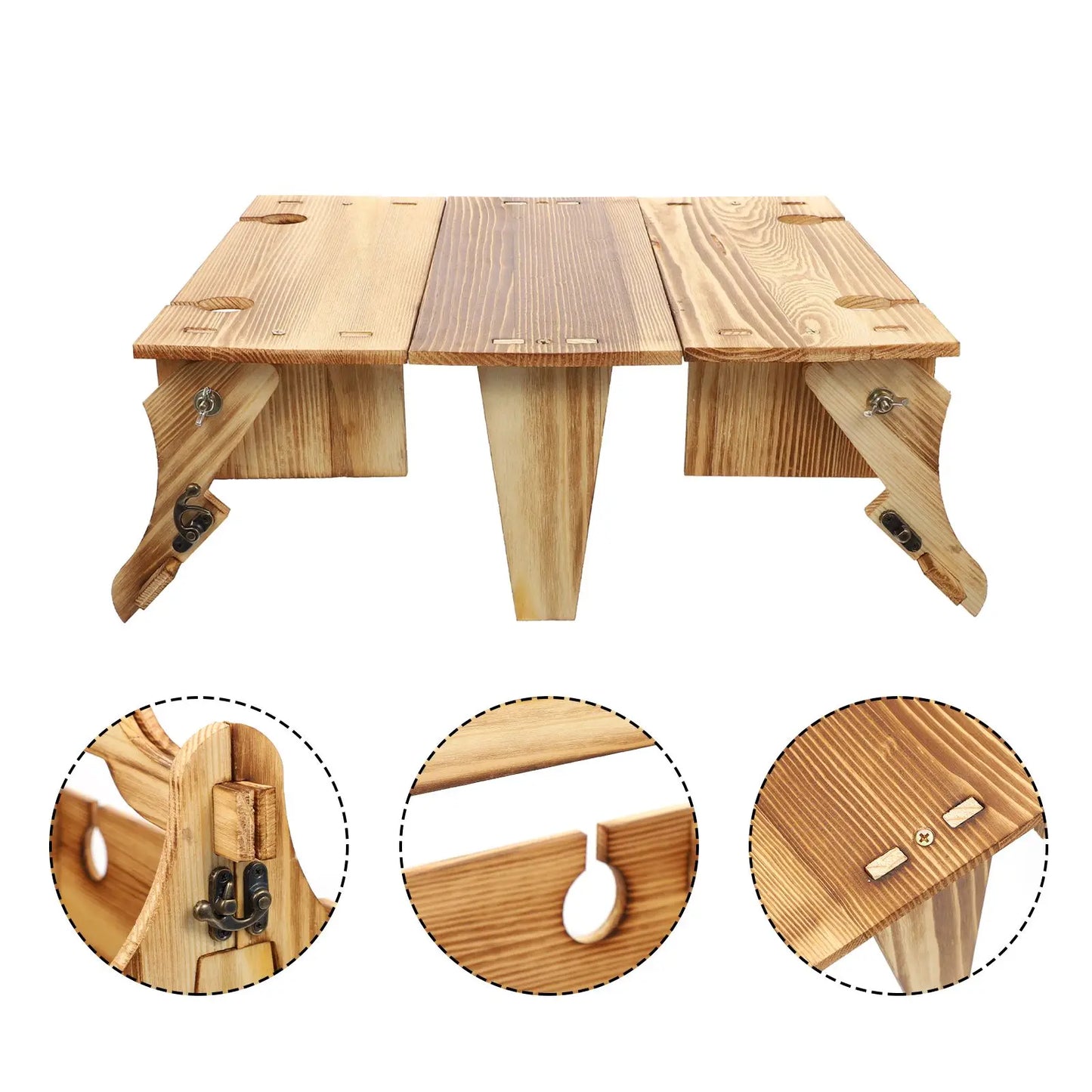 Foldable Picnic Table Wood Desk Small Basket Outdoor Dining Travel Folding Storage Random Color Camping Table Garden Furniture