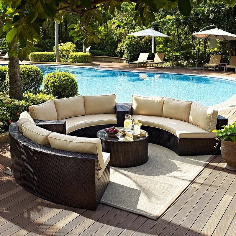 Outdoor sofa courtyard villa garden outdoor arc leisure combination aluminum alloy waterproof sunscreen rattan sofa