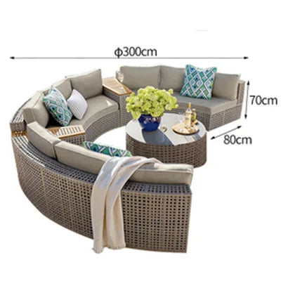 Outdoor sofa courtyard villa garden outdoor arc leisure combination aluminum alloy waterproof sunscreen rattan sofa