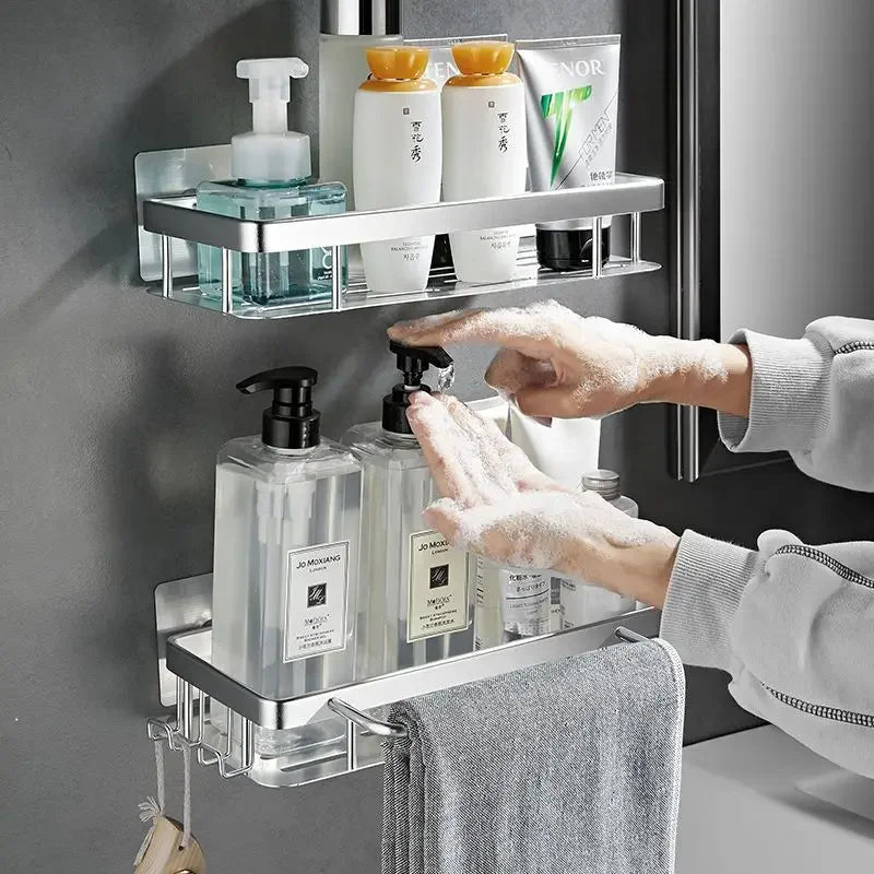 Bathroom Shelf Kitchen Storage Organizer Aluminum Alloy Shampoo Rack Shower Shelf Bathroom Accessories No Drill Toilet Bath Shel