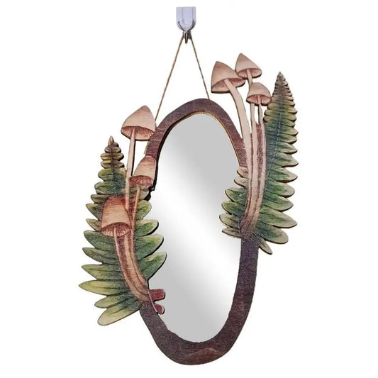 Decorative Wall Mirror Wooden Mushroom Forest Mirror Retro Mirror For Living Room Bedroom Bathroom Entryway Wall Decor